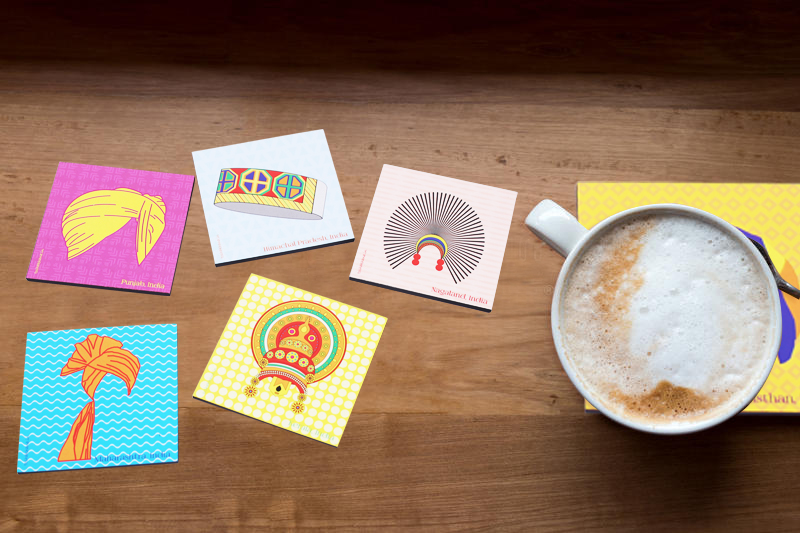 Headgear of India MDF Coaster Set With Holder